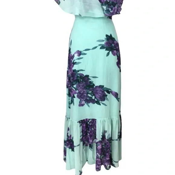 Luxxel Turquoise Lavender Fields Surplice Neckline Open Back Maxi Dress sz Small - Picture 10 of 16